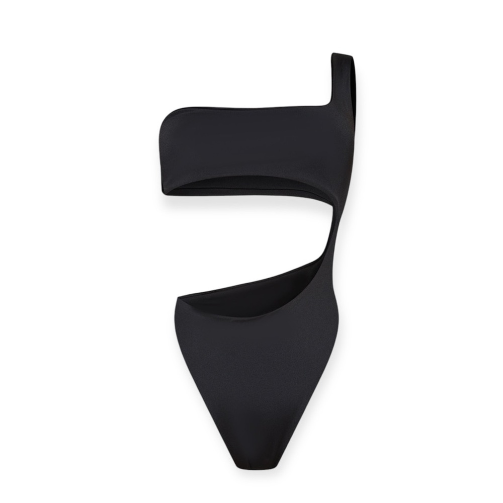 Black One Shoulder Cut Out Swimsuit